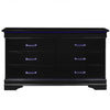 59" Black Solid Wood Six Drawer Double Dresser with LED