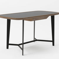 55" Walnut And Black Glass Rectangular Writing Desk