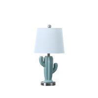 22" Pale Blue Green Ceramic Cactus Table Lamp With White Shade