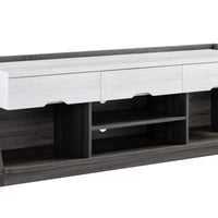 62" White Oak & Distressed Grey Particle Board Cabinetenclosed Storage TV Stand