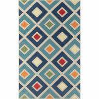 2' X 3' Blue And Ivory Geometric Stain Resistant Indoor Outdoor Area Rug