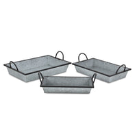 Set Of Three 18" Gray and Black Metal Handmade Trays With Handles