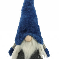 27" Blue And Gray Fabric Standing Gnome