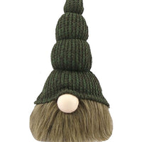 14" Green Chunky Knit Hat Fabric Sitting Gnome Sculpture