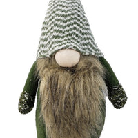 20" Green and White Chevron Hat Fabric Standing Gnome Sculpture