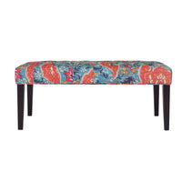 42" Aqua Red And Brown Paisley Medallion Upholstered Bench