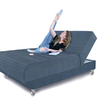 Adjustable Blue Jeans And Blue Upholstered 100% Polyesterno Bed With Mattress