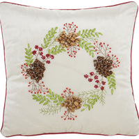 16" X 16" Beige Zippered Handmade Velvet Christmas Wreath Throw Pillow