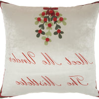 18" X 18" Cream Red And Green Zippered Handmade Polyester Christmas Throw Pillow