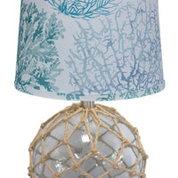 20" Glass with Rope Globe Table Lamp With Aqua Coral Shade