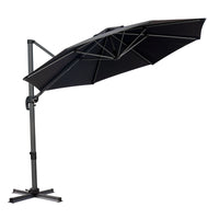 10' Black Polyester Round Tilt Cantilever Patio Umbrella With Stand