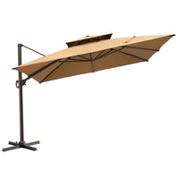 11' Tan Polyester Round Tilt Cantilever Patio Umbrella With Stand