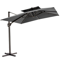 11' Dark Gray Polyester Round Tilt Cantilever Patio Umbrella With Stand