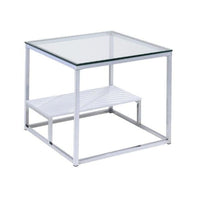 22" Chrome And Clear Glass Square End Table With Shelf