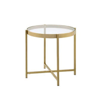 24" Gold And Clear Glass And Metal Round End Table