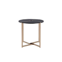 24" Champagne And Black Manufactured Wood And Metal Round End Table