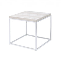 24" Chrome And White Oak Manufactured Wood And Metal Square End Table