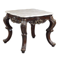 24" Antique Oak And Marble Marble And Resin Square End Table