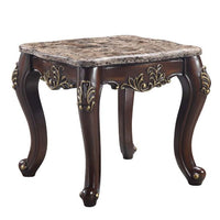 26" Cherry And Marble Marble And Solid Wood Square End Table