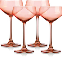 Set of Four Translucent Blush Coral Coupe Glasses