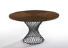 54" Walnut And Black Wood and Metal Hourglass Base Dining Table