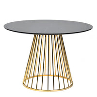 43" Black And Gold Rounded Manufactured Wood And Stainless Steel Dining Table