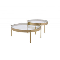 36" Gold And Clear Glass Round Nested Coffee Tables