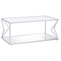 43" Chrome And Clear Glass Rectangular Coffee Table With Shelf