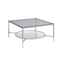 32" Chrome And Clear Glass Square Coffee Table With Shelf