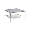 32" Chrome And Clear Glass Square Coffee Table With Shelf