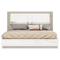 King White and Taupe High Gloss Bed Frame with LED Headboard