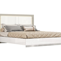 Queen White and Taupe High Gloss Bed Frame with LED Headboard