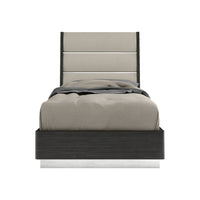 Twin Dark Grey High Gloss Bed Frame with Faux Leather Headboard