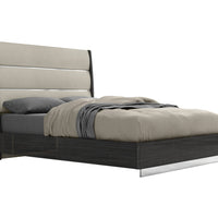 Queen Dark Grey High Gloss Bed Frame with Faux Leather Headboard