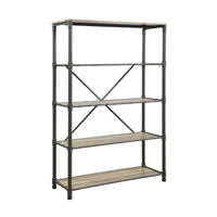 71" Antique Oak And Gray Distressed Four Tier Bookcase