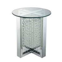 23" Clear Glass And Mirrored Round End Table With Drawer