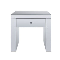 23" Silver Glass And Manufactured Wood Square Mirrored End Table With Drawer