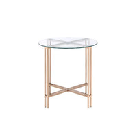 24" Champagne And Clear Glass And Metal Round End Table