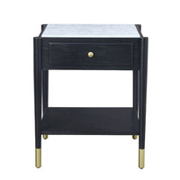 24" Black And White Marble And Solid Wood Rectangular End Table