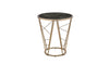 24" Champagne And Black Faux Marble Glass And Metal Round End Table