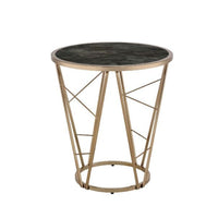 24" Champagne And Black Faux Marble Glass And Metal Round End Table