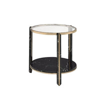 24" Champagne And Clear Glass And Metal Round End Table With Shelf