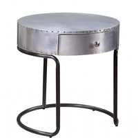 21" Aluminum And Manufactured Wood Round End Table With Drawer