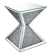 23" Silver Mirrored And Manufactured Wood Square Diamond End Table