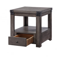 24" Ash Gray Square End Table With Drawer And Shelf