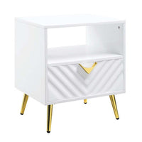 22" White Manufactured Wood And Metal Rectangular End Table With Drawer And Shelf