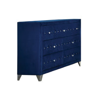 60" Blue Velvet Manufactured Wood Seven Drawer Triple Dresser