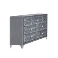 60" Gray Velvet Manufactured Wood Seven Drawer Triple Dresser