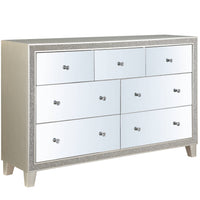 63" Mirrored And Champagne Solid Wood Mirrored Multi Drawer Triple Dresser