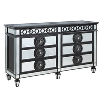 68" Black And Sliver Solid Wood Mirrored Six Drawer Double Dresser